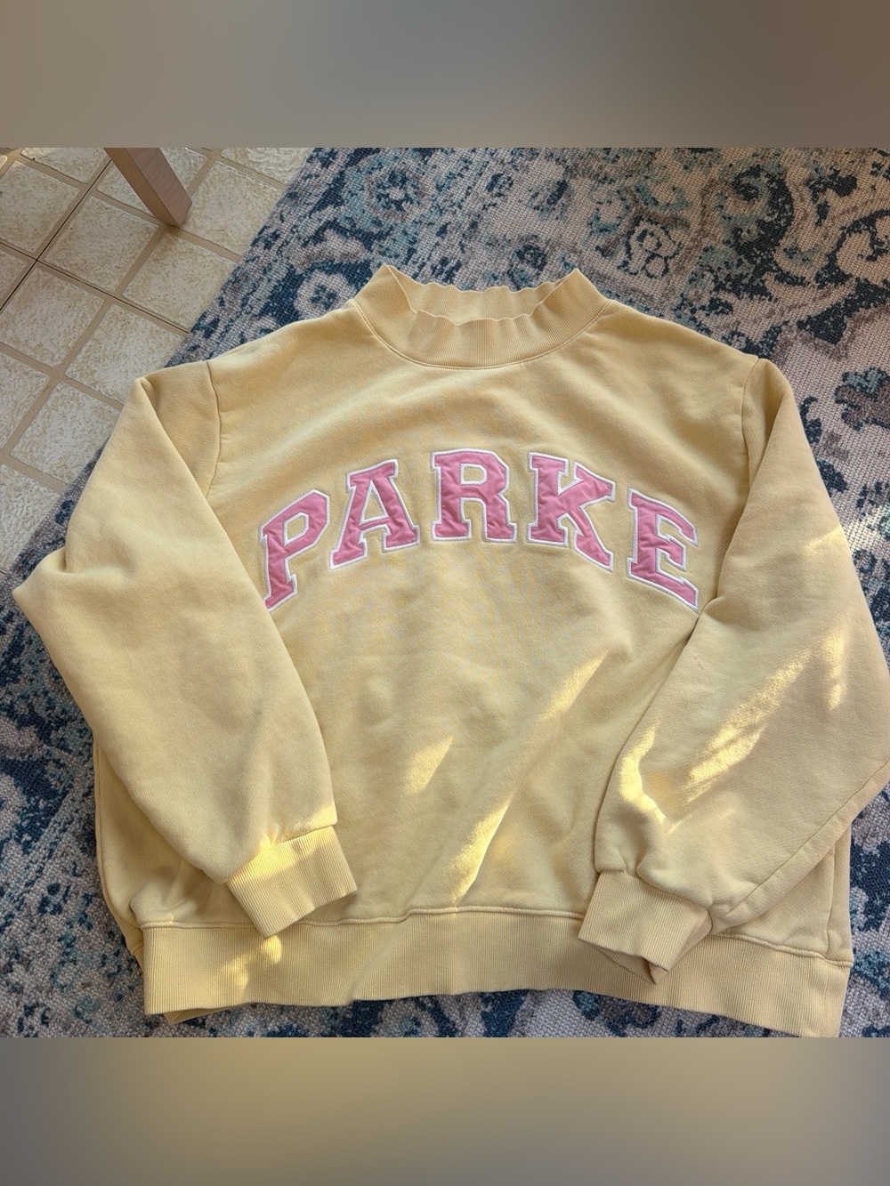 Parke Yellow Mockneck with Pink Lettering